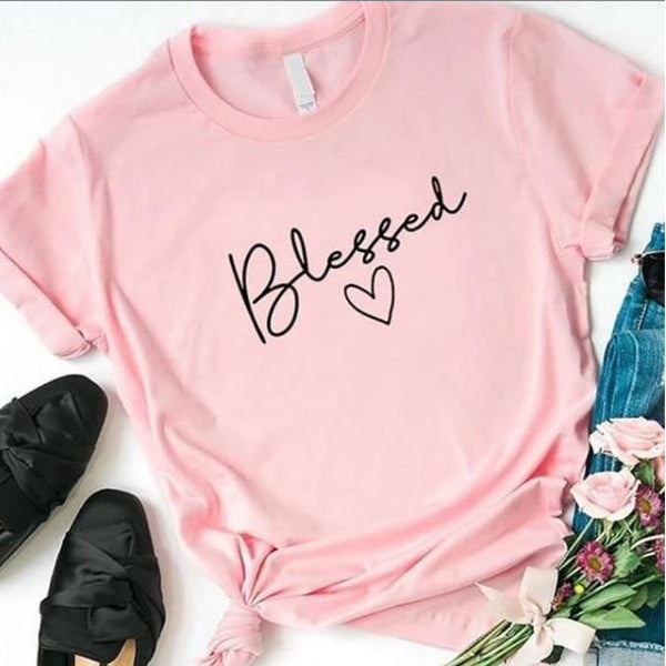 Emerce- Blessed Printed Half Sleeves T-Shirt - Pink