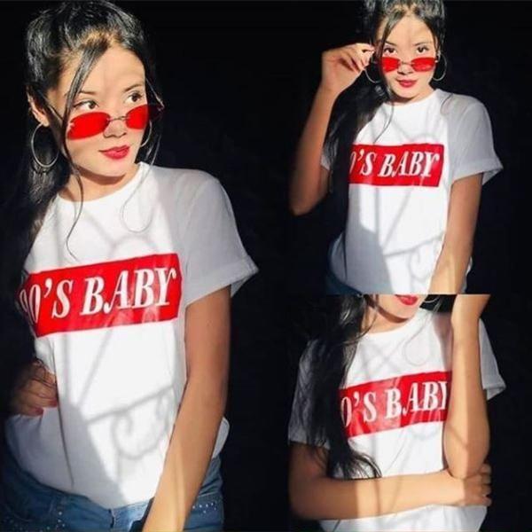 Emerce- 90's BABY Printed Half Sleeves T-Shirt - White