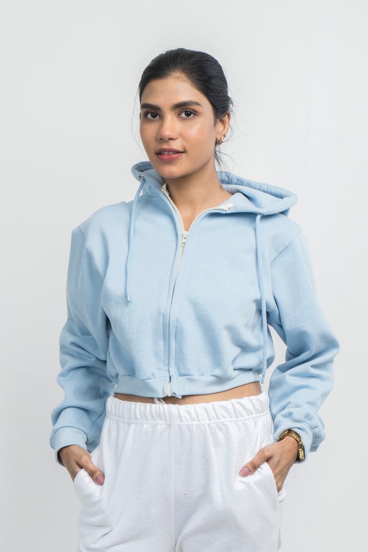Vybe Basics - Crop Style Zipper Hoodie - Sky Blue