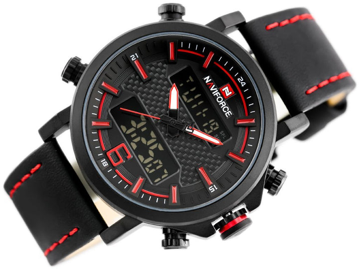 NAVIFORCE- Men's Water Resistant Analog/Digital Watch NF9135 B/R/B Red Black