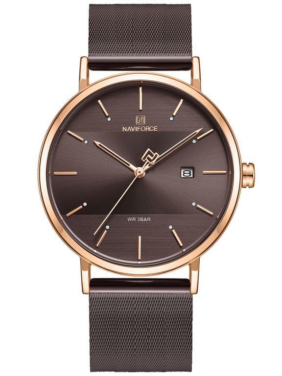 NAVIFORCE- NF3008 Classic Couple Watches Women Men Stainless Steel Mesh Strap Current Japan Quartz Lovers Watch Purple