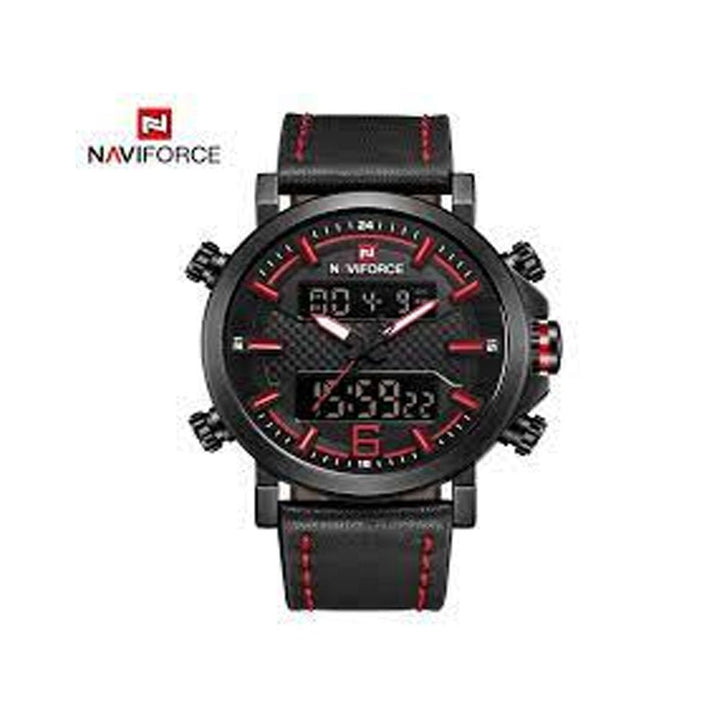 NAVIFORCE- Men's Water Resistant Analog/Digital Watch NF9135 B/R/B Red Black